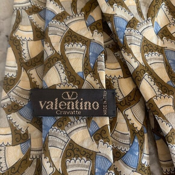 Valentino Cravatte Men’s Silk Tie Made in Italy Beige Brown Blue Gold Black - Picture 6 of 9